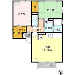 ガーラウエスト　A 2階2LDKの間取り