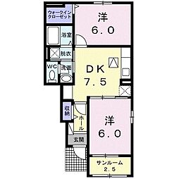 ロータス坂本E 2DKの間取図画像