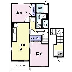 ラ・フェスタＣ 2階2DKの間取り