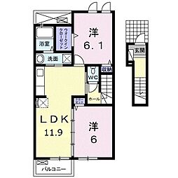 サニーフォレスタＣ 2階2LDKの間取り