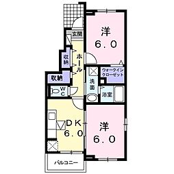 アセット詫間 1階2DKの間取り