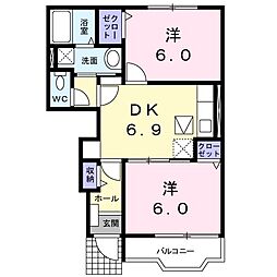 アドバンスクロス 2DKの間取図画像