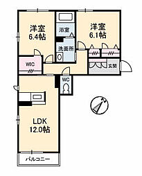 シャーメゾン　ベルクムント 1階2LDKの間取り