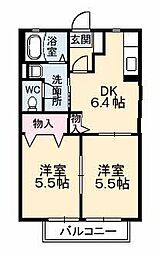 ディアスＫｉＫｉ　Ｂ棟 1階2DKの間取り