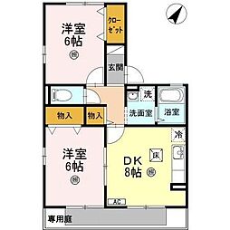 アイネヴェルト　A棟 1階2DKの間取り