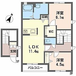 シャーメゾン中野開作B棟 2LDKの間取図画像