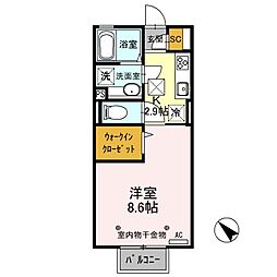 Ｄ-ｒｏｏｍ思川ローズ　Ｈ 1階1Kの間取り