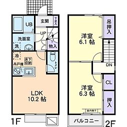 Rinka（凛花）A 1階2LDKの間取り