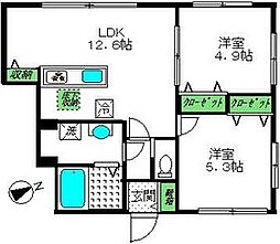 モンフレール玉川学園 2LDKの間取図画像