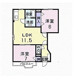 ハピネス・コバ 2LDKの間取図画像