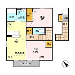 グランポルテ美園　Ａ 2階2DKの間取り