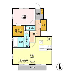 エルンテ 1階1LDKの間取り