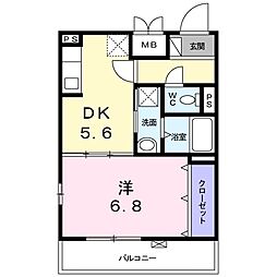 ラ・メゾン南町 2階1DKの間取り