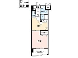 ベイプレイス小倉 1DKの間取図画像