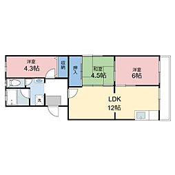 JR東海道・山陽本線 河瀬駅 徒歩4分の賃貸アパート 3階3LDKの間取り