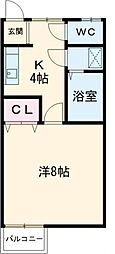 ミルフィーユ2 1Kの間取図画像