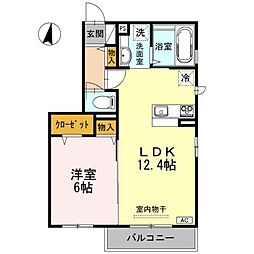 クレセント新町 1LDKの間取図画像