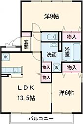リビングタウン弥生が丘　E棟 2階2LDKの間取り