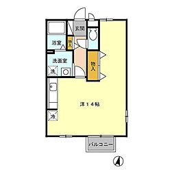 ヴィラセスト 2階ワンルームの間取り