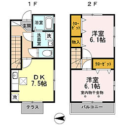 リアン 1階2DKの間取り