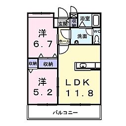 メリー・エンジェル 2階2LDKの間取り