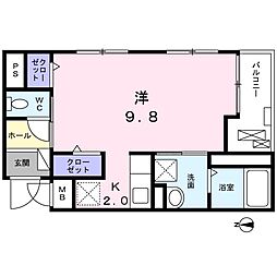 ＬａＰｉａｚｚａ　ｉ 2階ワンルームの間取り