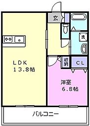 幸マンションII 1階1LDKの間取り