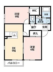 グリーンフローラB 2DKの間取図画像