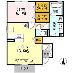 サニーウェル.木興　A棟 1階1LDKの間取り