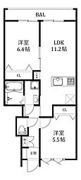 アルヴィータ東郷 2LDKの間取図画像
