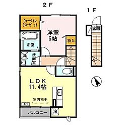 メゾンＫ-2・3　Ｋ-2 2階1LDKの間取り