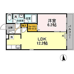 オアシスワン 2階1LDKの間取り