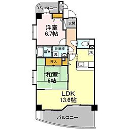 グランウィング 4階2LDKの間取り