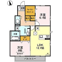 仙台空港鉄道 美田園駅 徒歩6分の賃貸アパート 1階2LDKの間取り