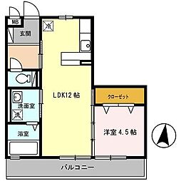 JR東北本線 南仙台駅 徒歩18分の賃貸アパート 3階1LDKの間取り