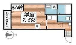 クレフラスト愛宕橋Ｂ 2階1Kの間取り