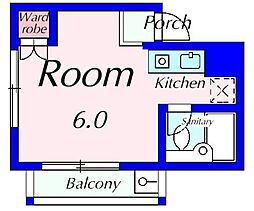 ドミノリバーサイド 2階1Kの間取り