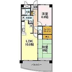 グランウィング 406 4階2LDKの間取り