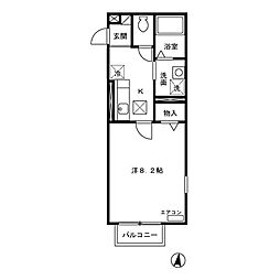 パセオプラシード上杉 2階1Kの間取り