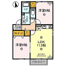 JR草津線 三雲駅 バス8分 甲賀市コミュニティバス「ドン・キホーテ前下車 徒歩5分の賃貸アパート 2階2LDKの間取り
