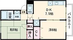 ベルパーク川平5番館 2DKの間取図画像