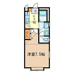 テンポイントハウス 2階1Kの間取り