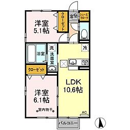 プルミエール 1階2LDKの間取り