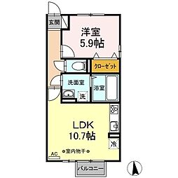 プルミエール 2階1LDKの間取り