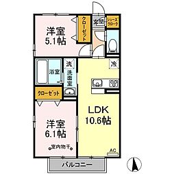 プルミエール 2階2LDKの間取り