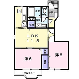 ヴィラグリーンリーフA 2LDKの間取図画像
