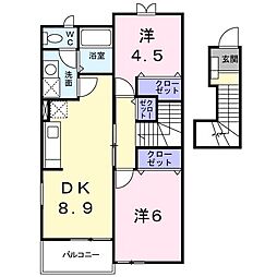 ファウンティン和泉 2階2DKの間取り