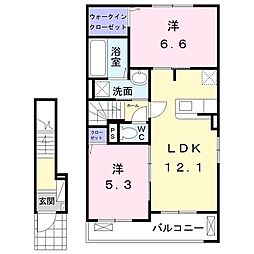 カーサ・ペルシーモ2 2LDKの間取図画像