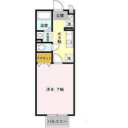 ラ・フロール桂川II 2階1Kの間取り