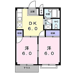 JR水戸線 岩瀬駅 徒歩18分の賃貸アパート 1階2DKの間取り